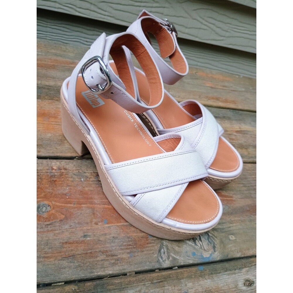 FitFlop Lilac Purple Platform Sandal Pilar Crossover Soft Ankle Strap Sz 5 EU 36